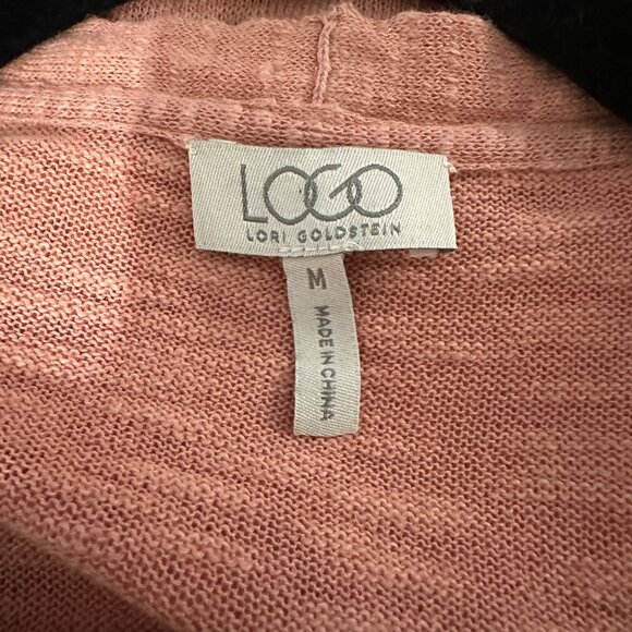 LOGO by Lori Goldstein size M cotton linen blend peach long sleeve open cardigan - Picture 4 of 6